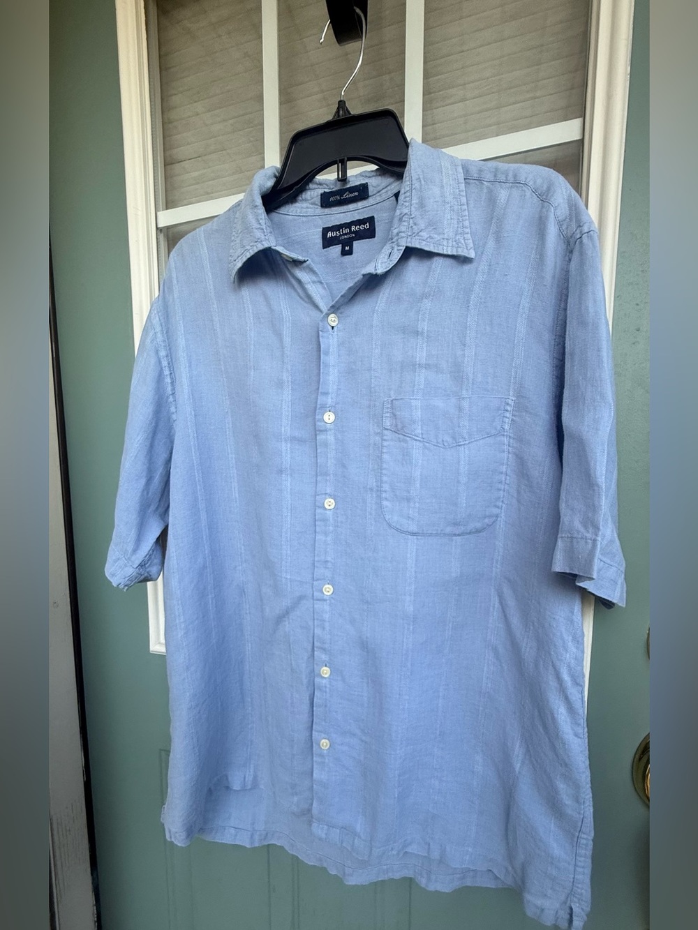 100% Linen Austin Reed London Button Front Shirt Men’s Medium Blue Short Sleeve
